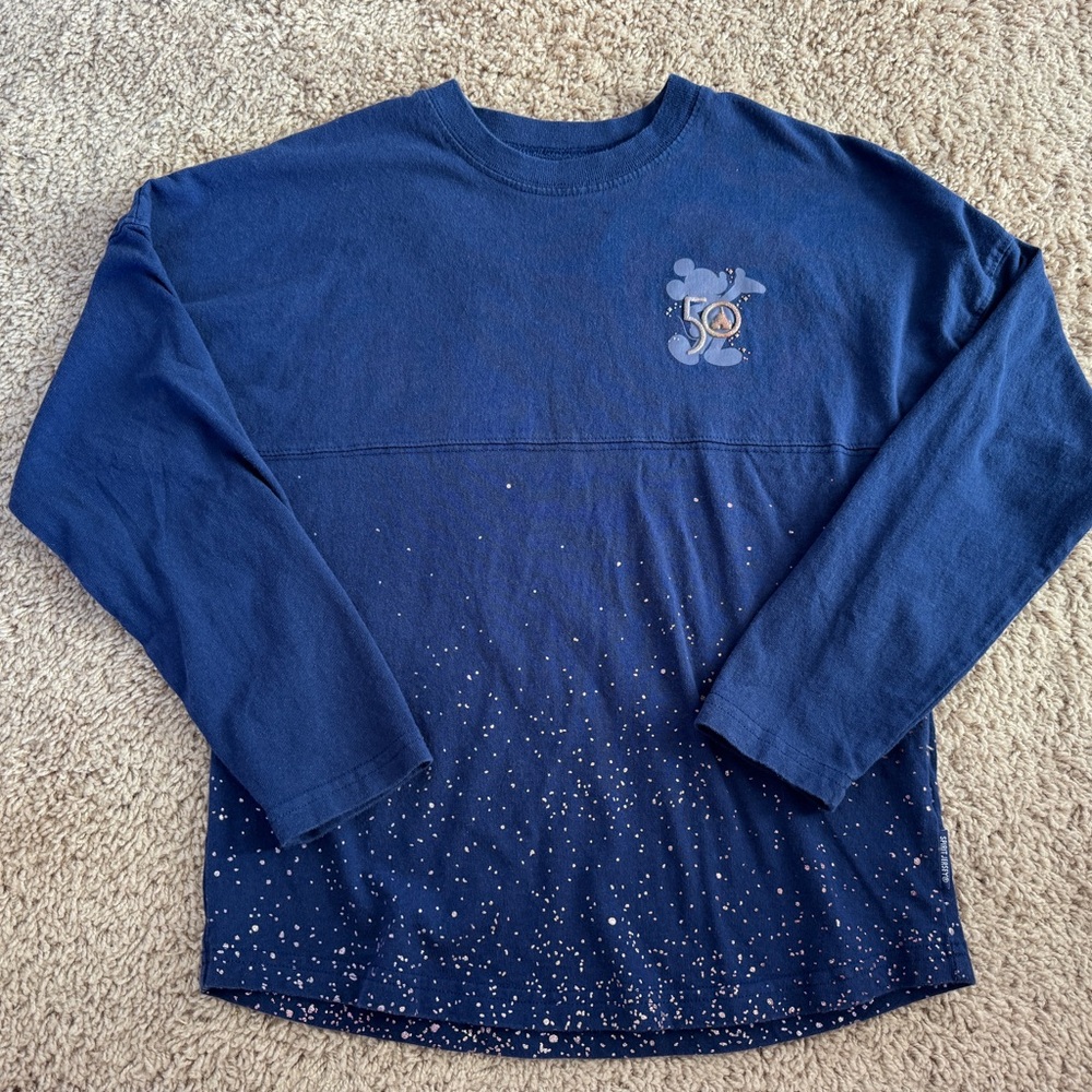 Disney 50th Anniversary Navy Long Sleeve Tee with Glitter Accents Size 10/12
